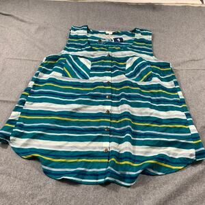 EDGE Top Womens Large Blue Stripe Sleeveless Summer Shirt
